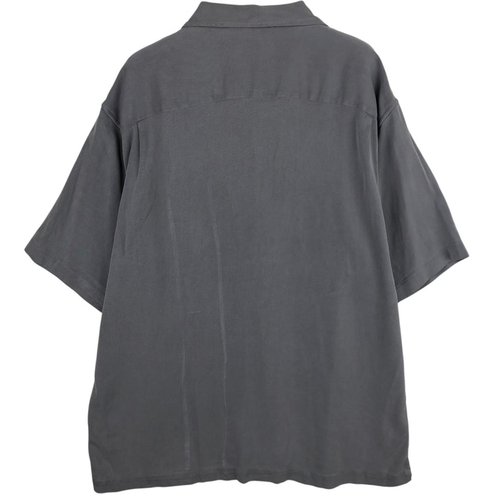 Toscano Two-Tone Short-Sleeve Open-Collar Silk Shirt, Boxy Fit, Men's Size XL (approx.) silk gray type Vintage Second Hand