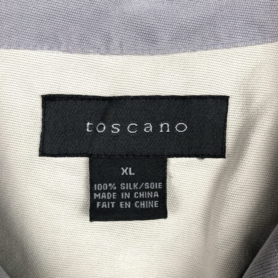 Toscano Two-Tone Short-Sleeve Open-Collar Silk Shirt, Boxy Fit, Men's Size XL (approx.) silk gray type Vintage Second Hand