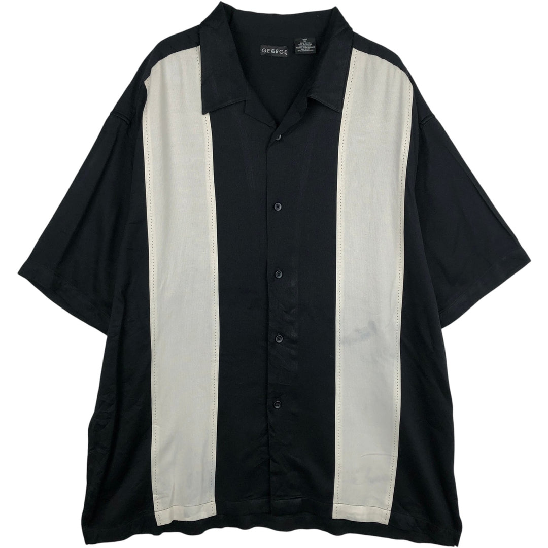 GEGRGE Two-tone Short-Sleeve Open-Collar Rayon Shirt, Boxy Fit, Men's Size XL Rayon black type Vintage Second Hand