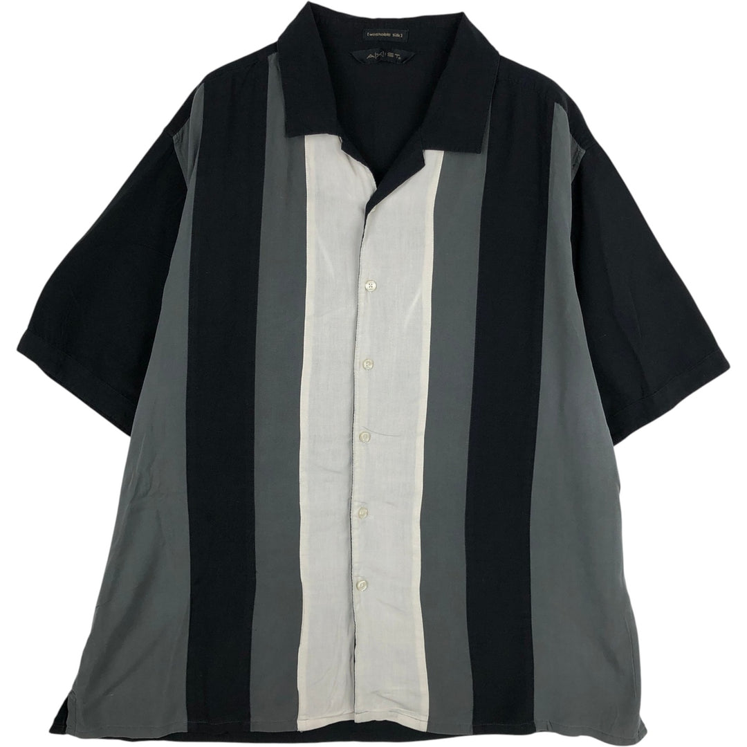 AXIST Two-Tone Short Sleeve Open Collar Silk Box Shirt, Men's Size L unclear black type Vintage Second Hand
