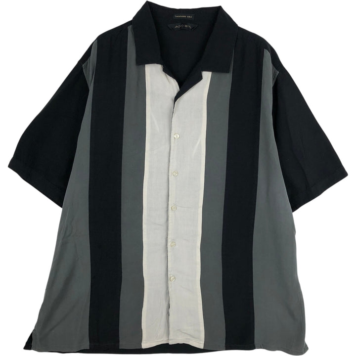AXIST Two-Tone Short Sleeve Open Collar Silk Box Shirt, Men's Size L unclear black type Vintage Second Hand