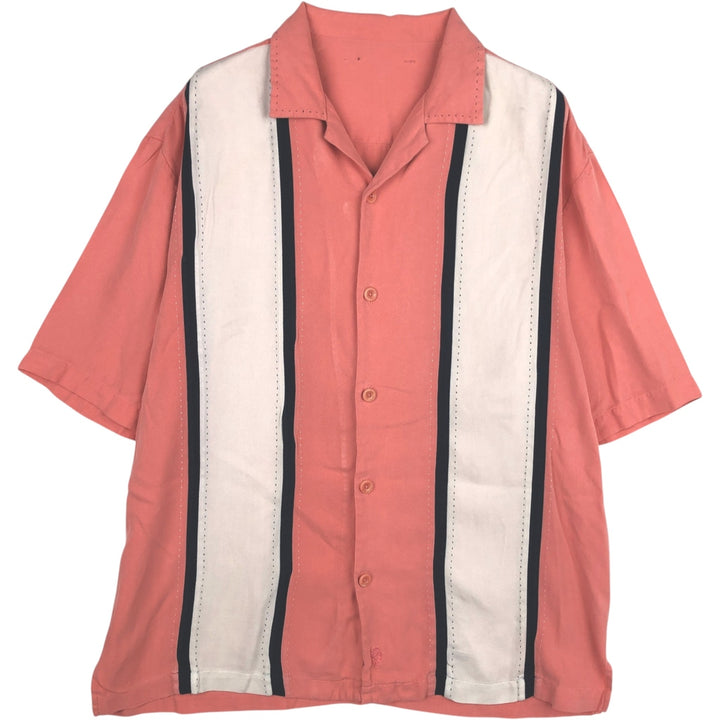 Two-tone short-sleeved open-collar box shirt, men's size L. unclear pink type Vintage Second Hand