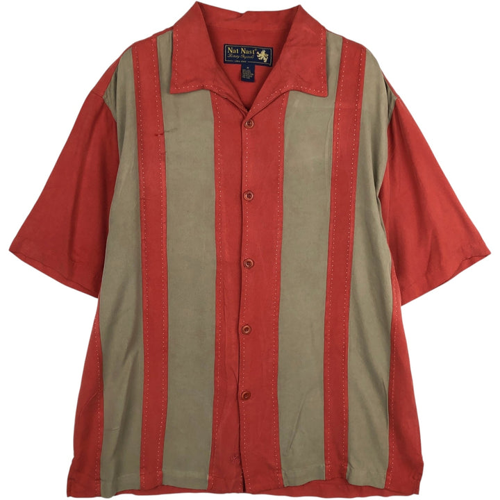 90'S Nat Nast Two-Tone Short-Sleeve Open-Collar Silk Shirt, Boxy Shirt, Men's Size M (Equivalent), Vintage silk red type Vintage Second Hand