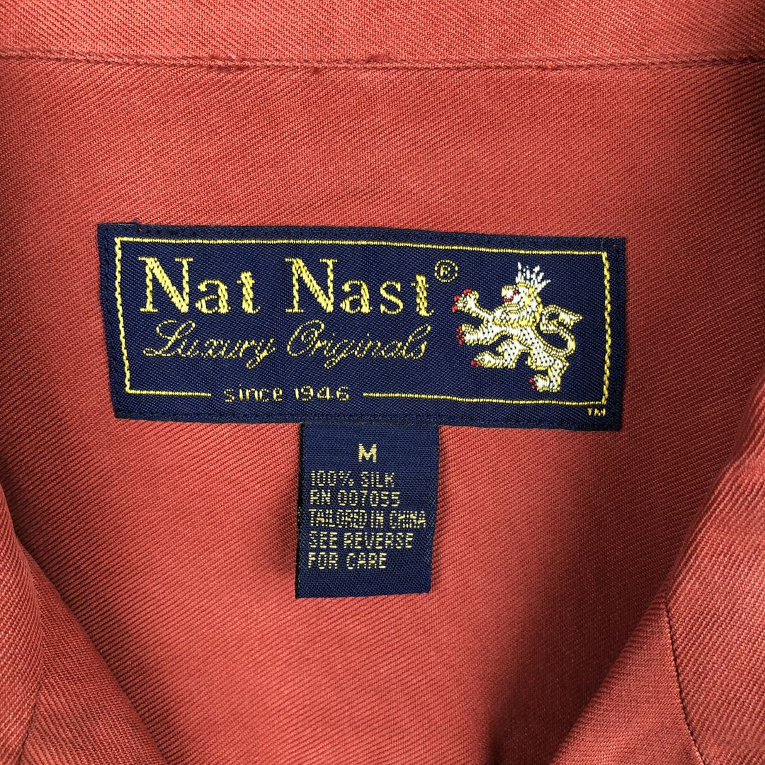 90'S Nat Nast Two-Tone Short-Sleeve Open-Collar Silk Shirt, Boxy Shirt, Men's Size M (Equivalent), Vintage silk red type Vintage Second Hand