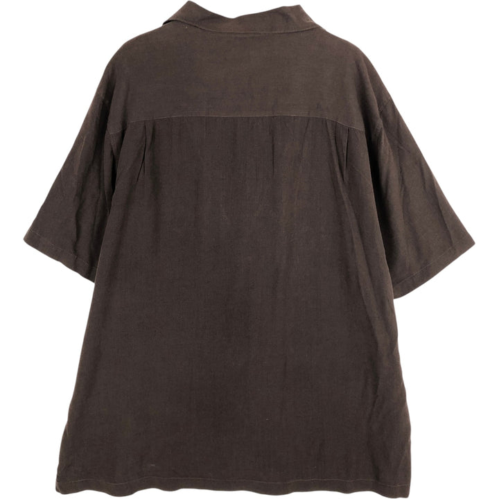 AXIST Two-Tone Short-Sleeve Open-Collar Silk Shirt, Boxy Fit, Men's Size XL (approx.) silk brown type Vintage Second Hand