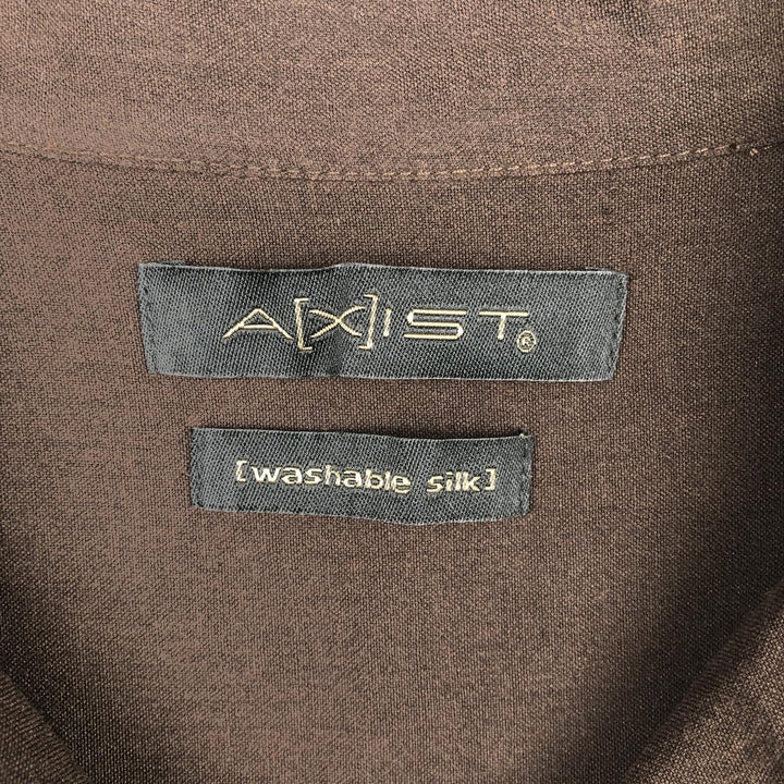AXIST Two-Tone Short-Sleeve Open-Collar Silk Shirt, Boxy Fit, Men's Size XL (approx.) silk brown type Vintage Second Hand