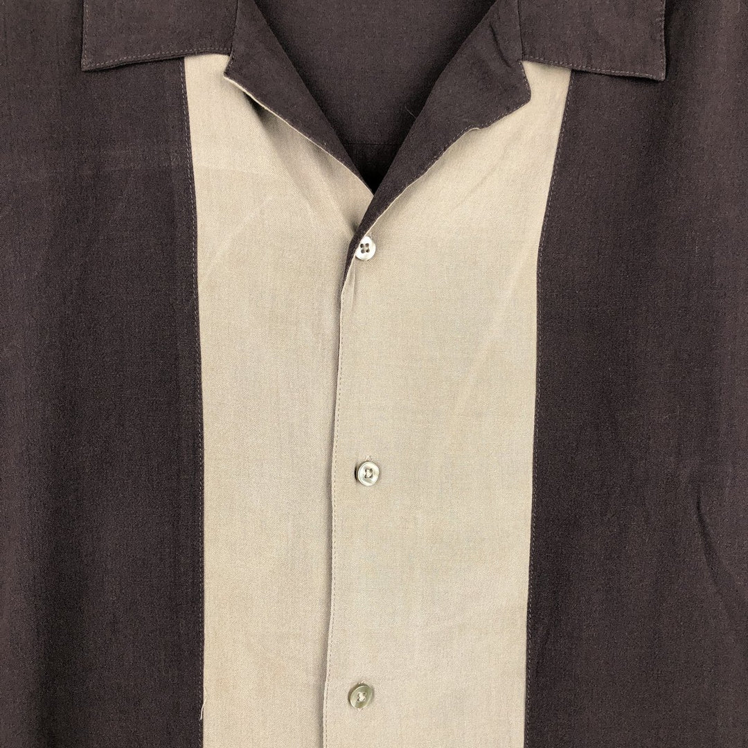 AXIST Two-Tone Short-Sleeve Open-Collar Silk Shirt, Boxy Fit, Men's Size XL (approx.) silk brown type Vintage Second Hand