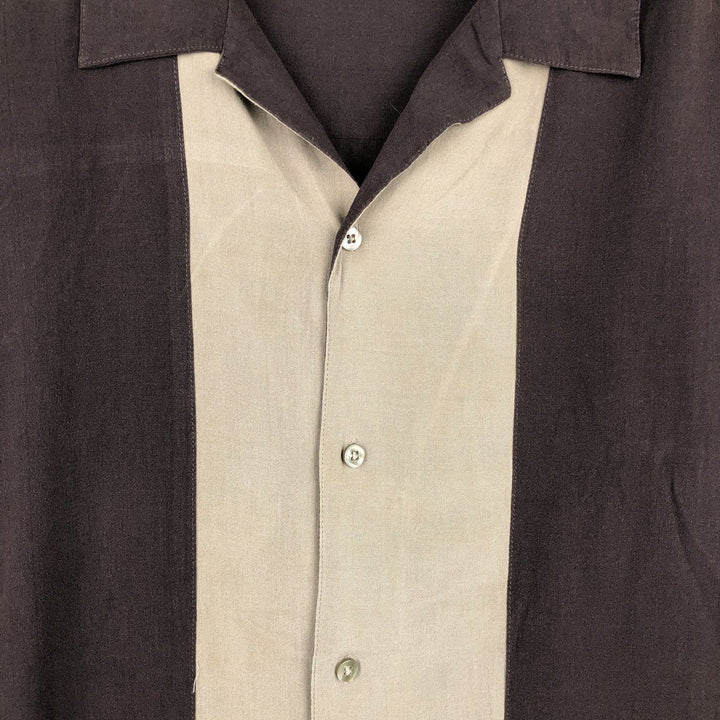 AXIST Two-Tone Short-Sleeve Open-Collar Silk Shirt, Boxy Fit, Men's Size XL (approx.) silk brown type Vintage Second Hand