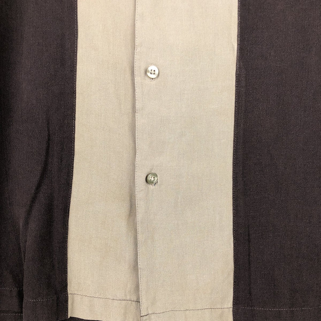 AXIST Two-Tone Short-Sleeve Open-Collar Silk Shirt, Boxy Fit, Men's Size XL (approx.) silk brown type Vintage Second Hand