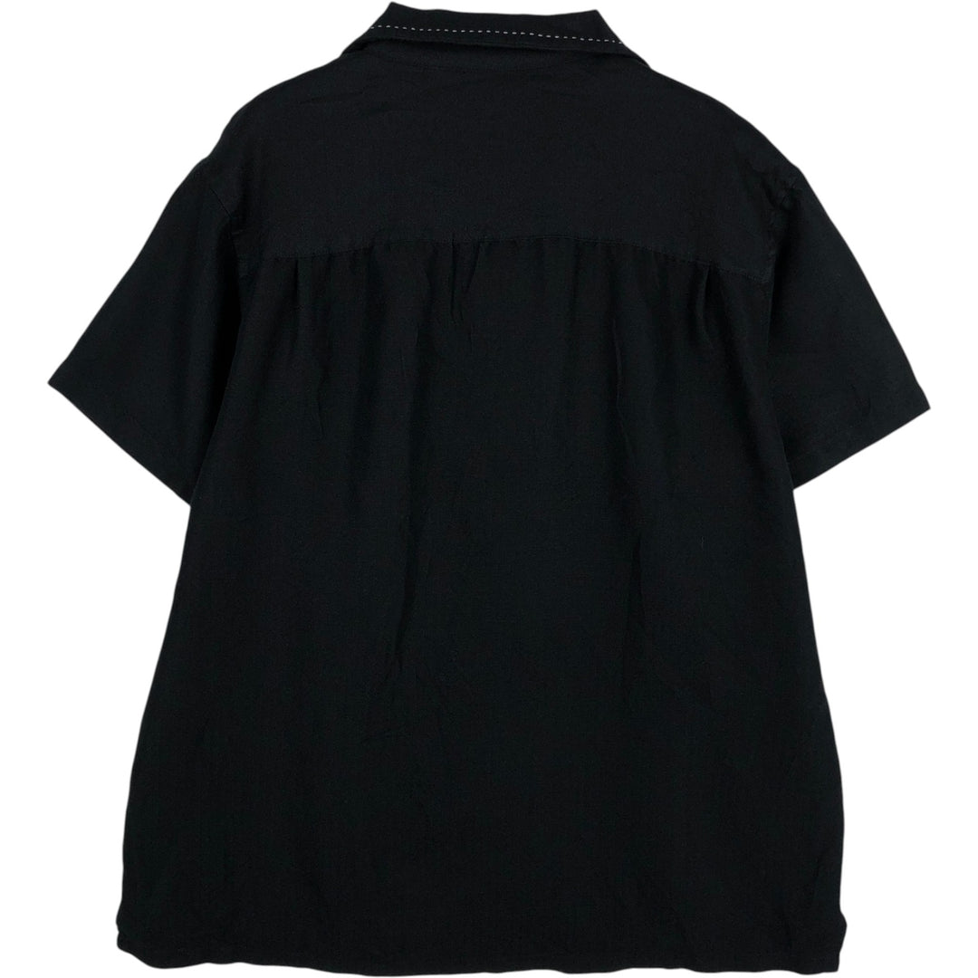 Milano Bay Two-Tone Short-Sleeve Open-Collar Rayon Shirt, Boxy Fit, Men's Size L (approx.) Rayon black type Vintage Second Hand