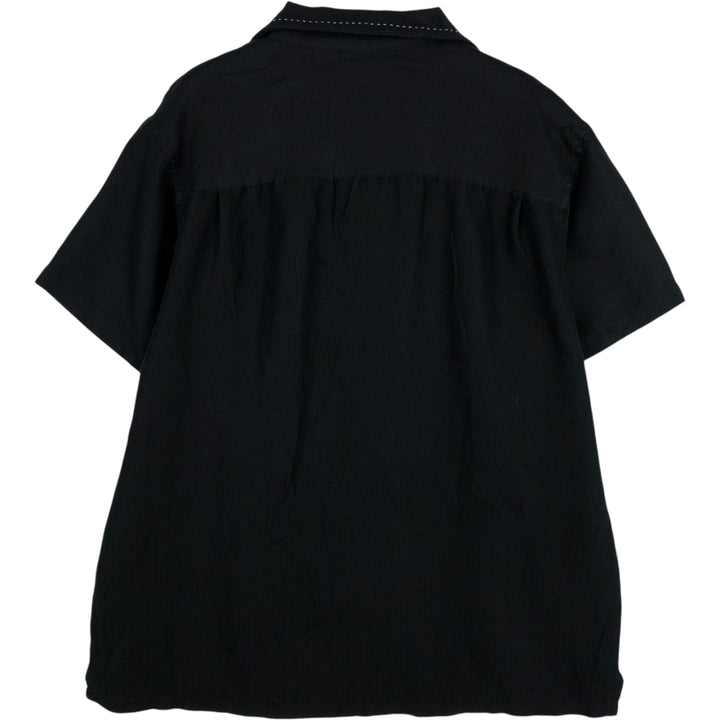 Milano Bay Two-Tone Short-Sleeve Open-Collar Rayon Shirt, Boxy Fit, Men's Size L (approx.) Rayon black type Vintage Second Hand