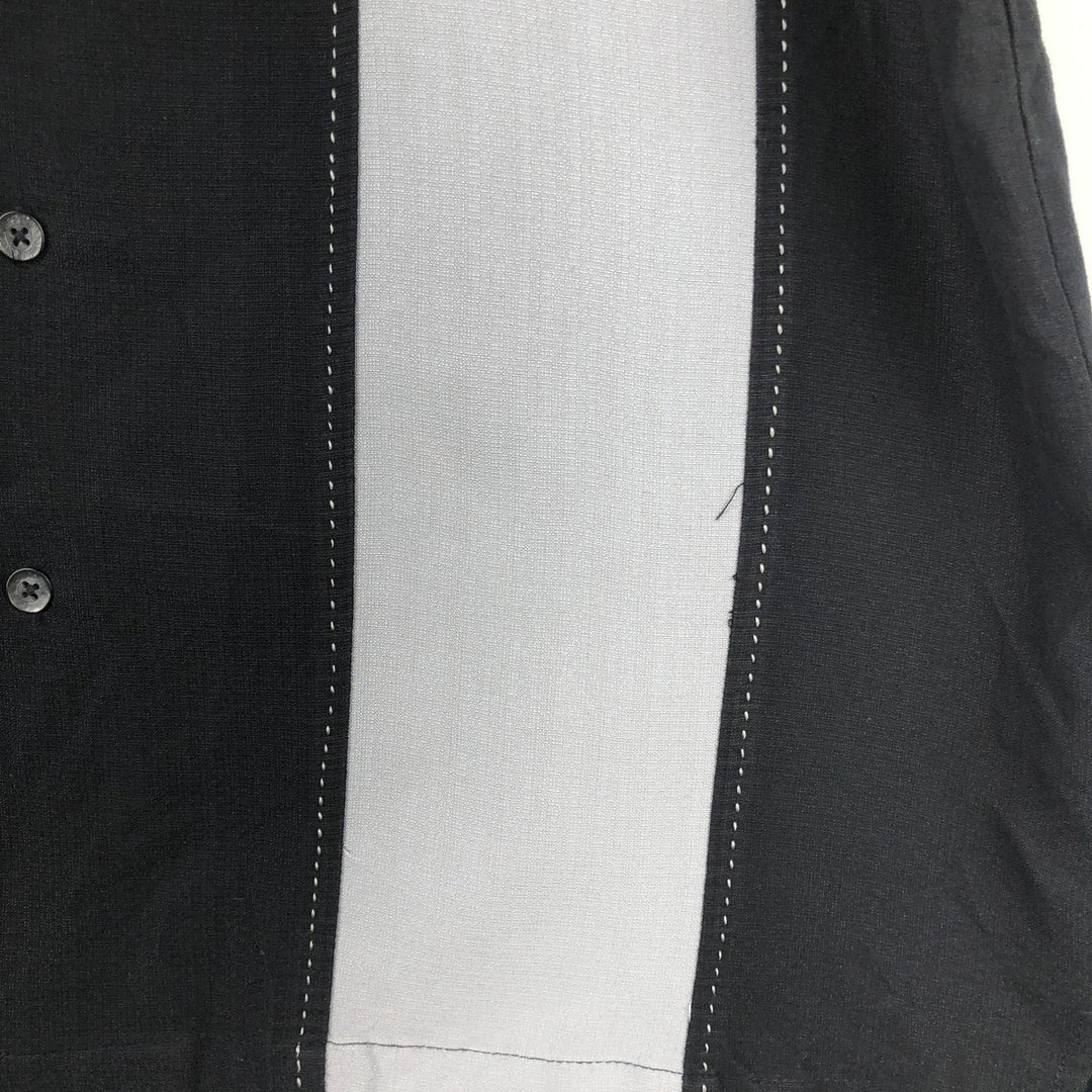 Milano Bay Two-Tone Short-Sleeve Open-Collar Rayon Shirt, Boxy Fit, Men's Size L (approx.) Rayon black type Vintage Second Hand