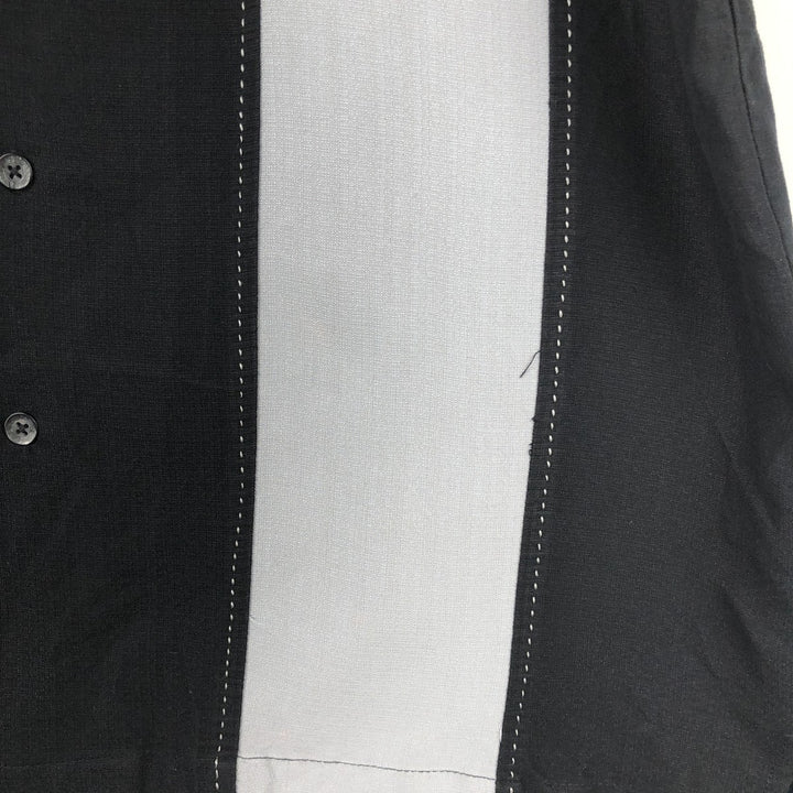 Milano Bay Two-Tone Short-Sleeve Open-Collar Rayon Shirt, Boxy Fit, Men's Size L (approx.) Rayon black type Vintage Second Hand