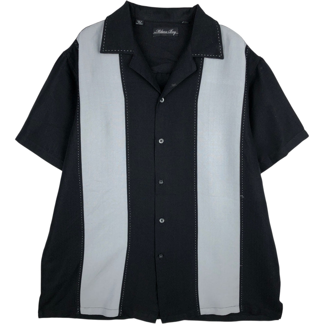 Milano Bay Two-Tone Short-Sleeve Open-Collar Rayon Shirt, Boxy Fit, Men's Size L (approx.) Rayon gray type Vintage Second Hand