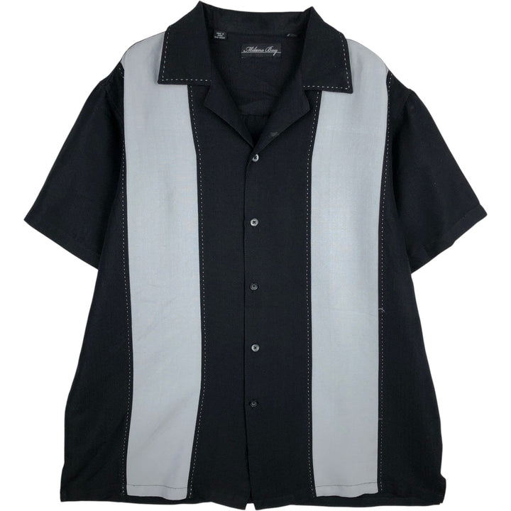 Milano Bay Two-Tone Short-Sleeve Open-Collar Rayon Shirt, Boxy Fit, Men's Size L (approx.) Rayon gray type Vintage Second Hand