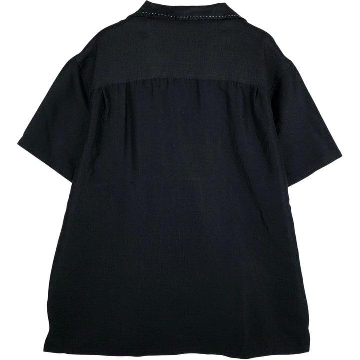 Milano Bay Two-Tone Short-Sleeve Open-Collar Rayon Shirt, Boxy Fit, Men's Size L (approx.) Rayon gray type Vintage Second Hand