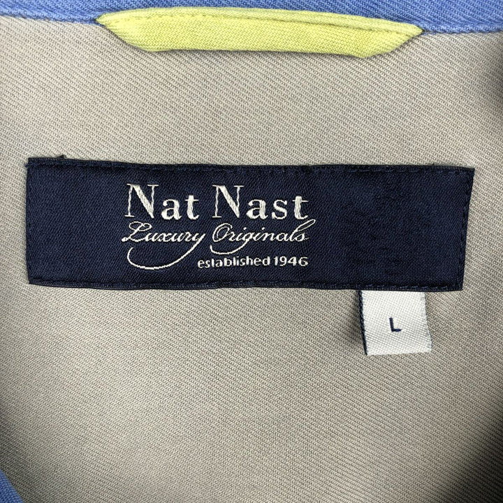 90'S Nat Nast two-tone short-sleeved open-collar silk box shirt, men's size L, vintage silk blue type Vintage Second Hand