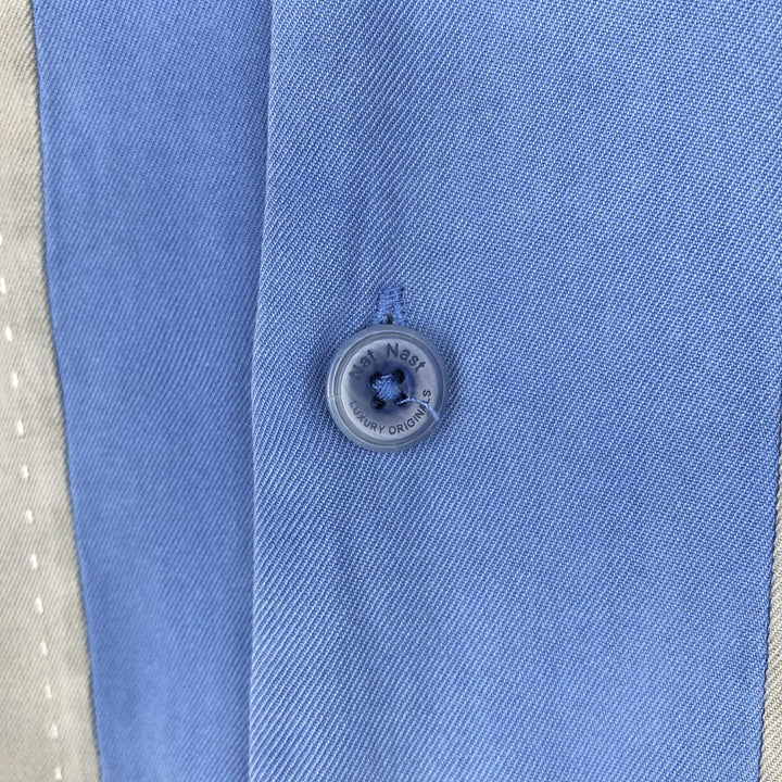 90'S Nat Nast two-tone short-sleeved open-collar silk box shirt, men's size L, vintage silk blue type Vintage Second Hand