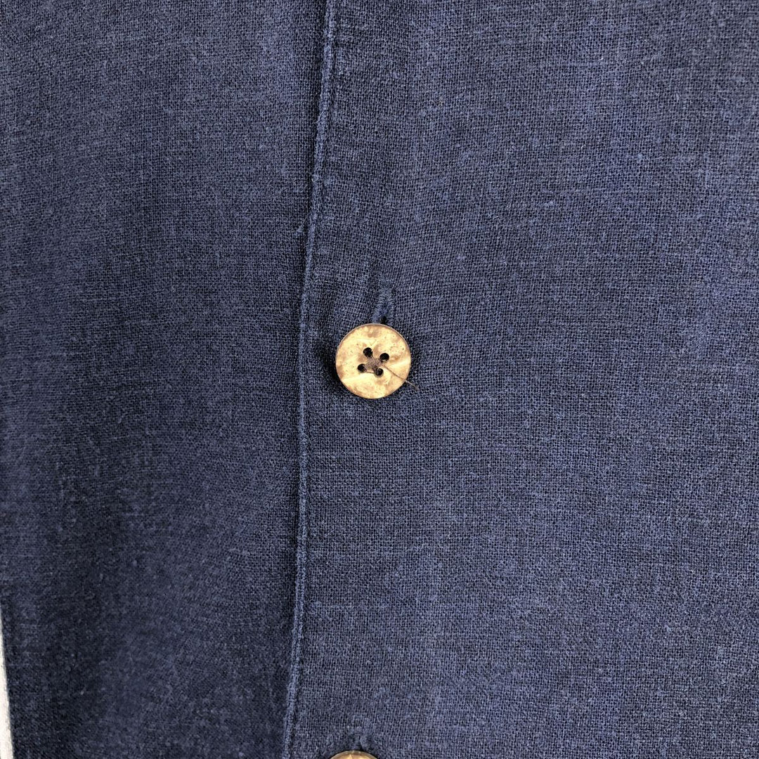 2000s- HAGGAR Two-tone Short-sleeved Open-collar Linen x Rayon Box Shirt, Men's XL equivalent. linen navy blue type Vintage Second Hand