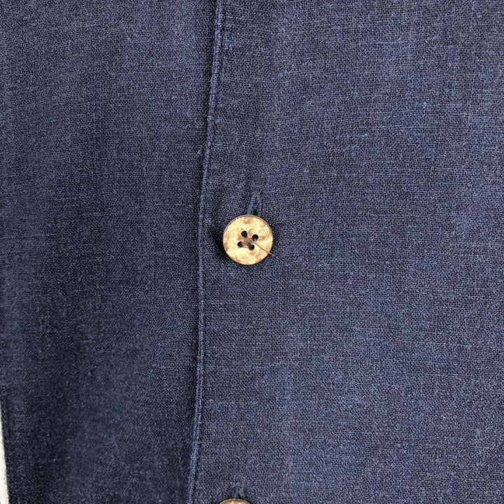 2000s- HAGGAR Two-tone Short-sleeved Open-collar Linen x Rayon Box Shirt, Men's XL equivalent. linen navy blue type Vintage Second Hand