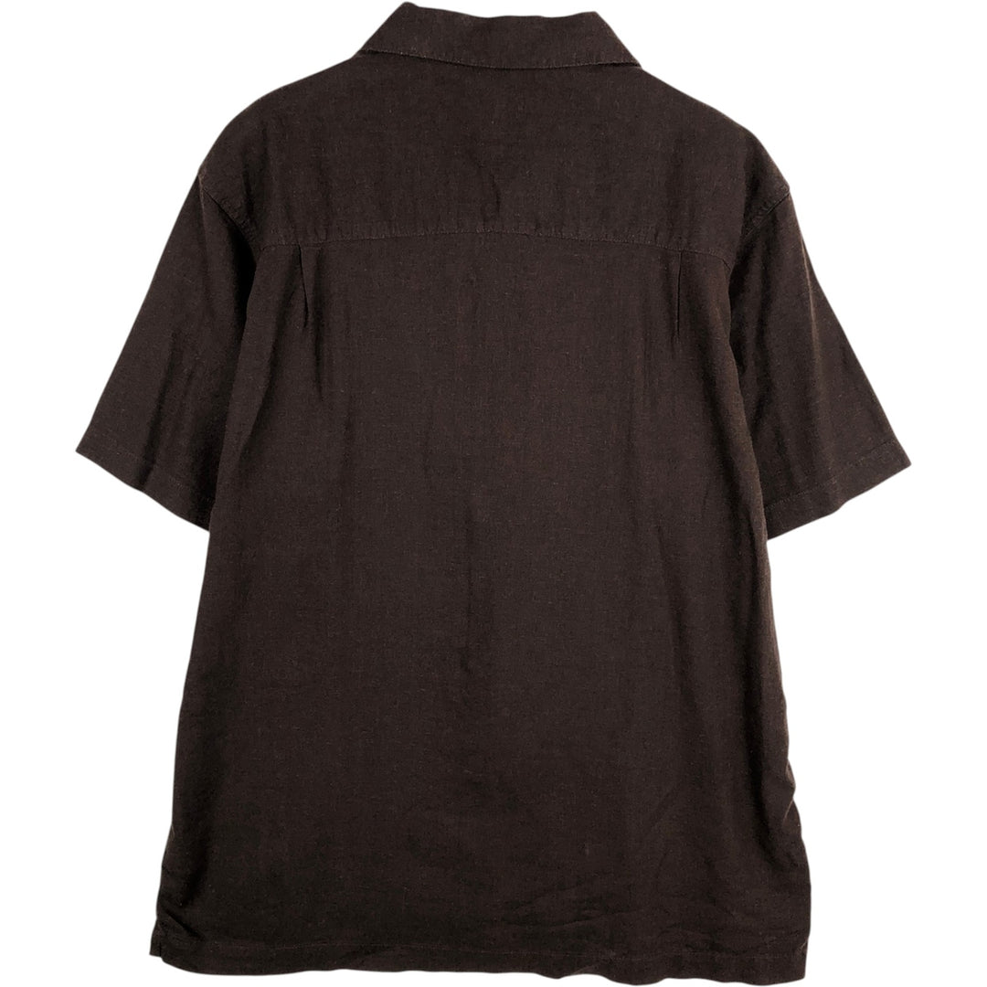 2000s- HAGGAR Two-tone Short-Sleeve Open-Collar Linen Shirt, Boxy Fit, Men's Size L linen brown type Vintage Second Hand