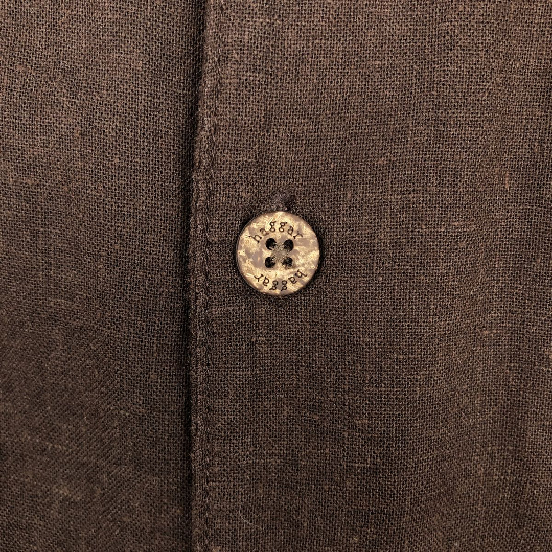 2000s- HAGGAR Two-tone Short-Sleeve Open-Collar Linen Shirt, Boxy Fit, Men's Size L linen brown type Vintage Second Hand