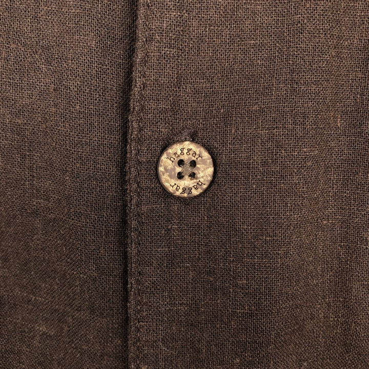 2000s- HAGGAR Two-tone Short-Sleeve Open-Collar Linen Shirt, Boxy Fit, Men's Size L linen brown type Vintage Second Hand