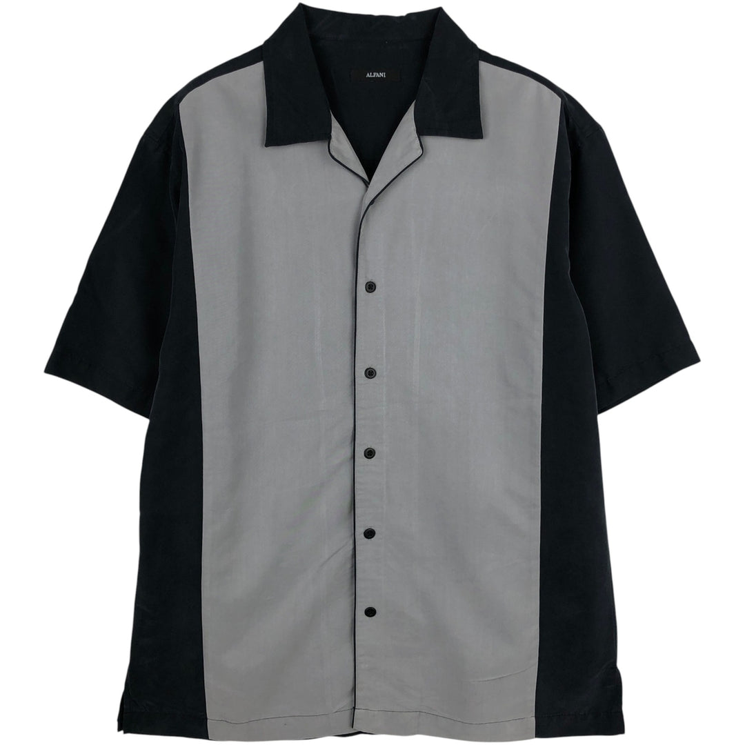 Alfani Two-Tone Short-Sleeve Open-Collar Shirt, Boxy Shirt, Men's Size S (approx.) Modal black type Vintage Second Hand