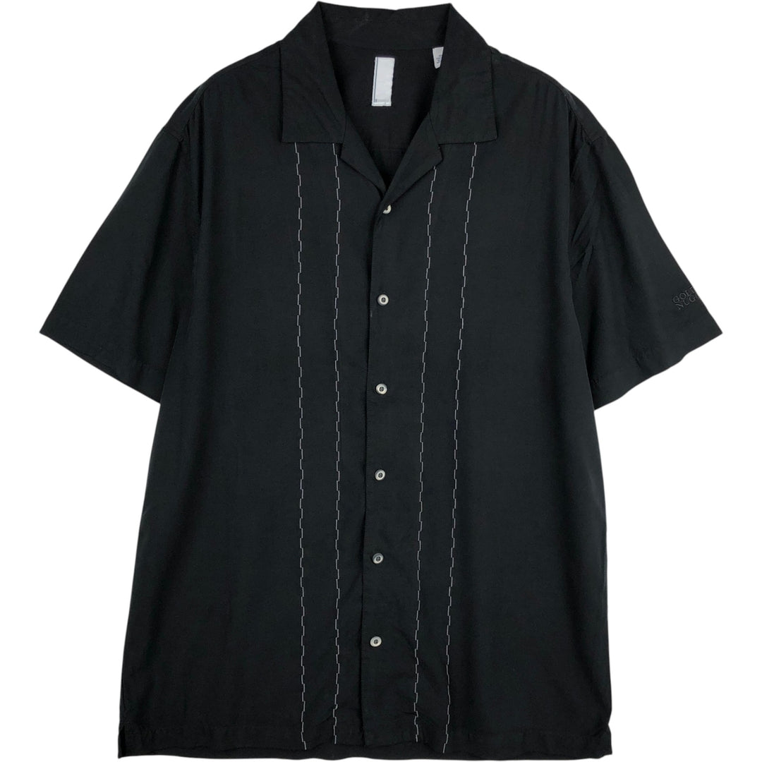 Bluemist Two-Tone Short-Sleeve Open-Collar Silk Shirt, Boxy Fit, Men's Size M silk black type Vintage Second Hand