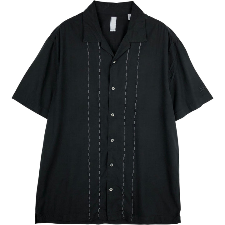 Bluemist Two-Tone Short-Sleeve Open-Collar Silk Shirt, Boxy Fit, Men's Size M silk black type Vintage Second Hand