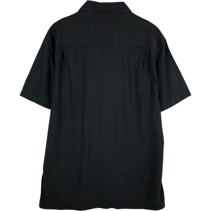 Bluemist Two-Tone Short-Sleeve Open-Collar Silk Shirt, Boxy Fit, Men's Size M silk black type Vintage Second Hand