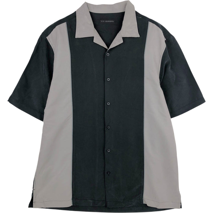 VIA EUROPA Two-tone Short-Sleeve Open-Collar Shirt, Boxy Shirt, Men's Size M (approx.) Modal black type Vintage Second Hand