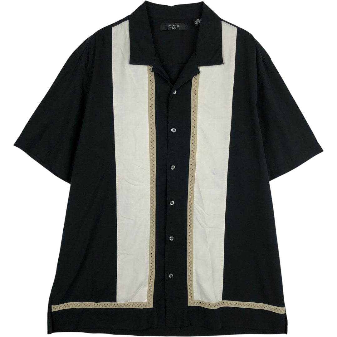 AXIS LA Two-Tone Short-Sleeve Open-Collar Silk Shirt, Boxy Fit, Men's Size XL (approx.) silk black type Vintage Second Hand