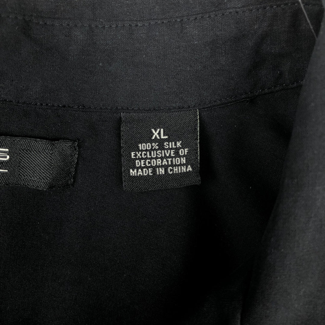 AXIS LA Two-Tone Short-Sleeve Open-Collar Silk Shirt, Boxy Fit, Men's Size XL (approx.) silk black type Vintage Second Hand