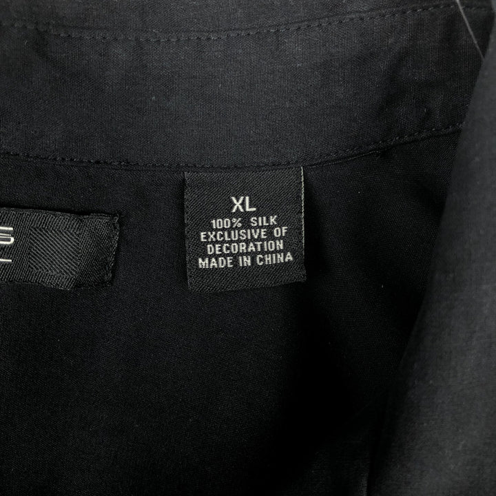 AXIS LA Two-Tone Short-Sleeve Open-Collar Silk Shirt, Boxy Fit, Men's Size XL (approx.) silk black type Vintage Second Hand