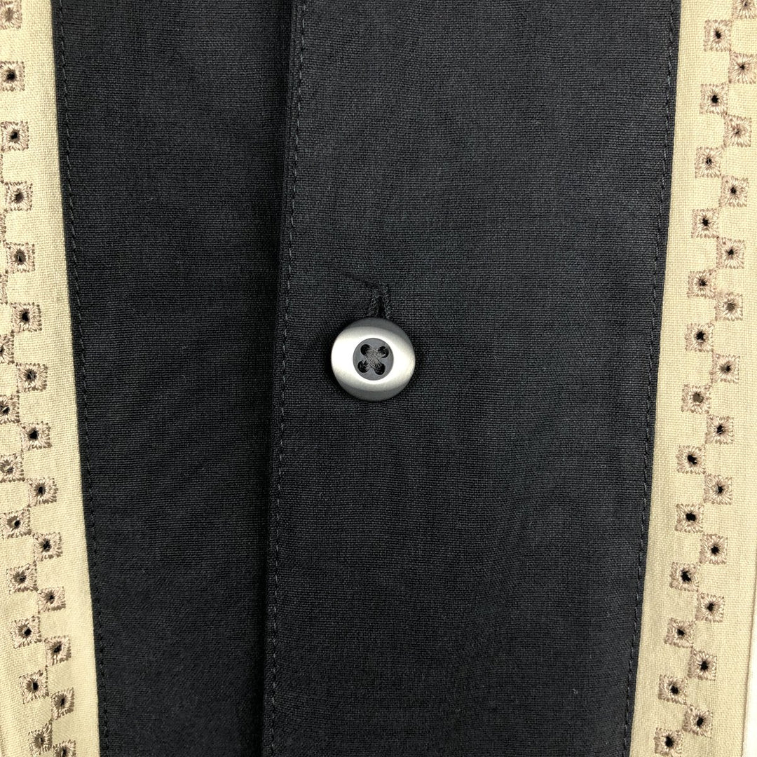 AXIS LA Two-Tone Short-Sleeve Open-Collar Silk Shirt, Boxy Fit, Men's Size XL (approx.) silk black type Vintage Second Hand