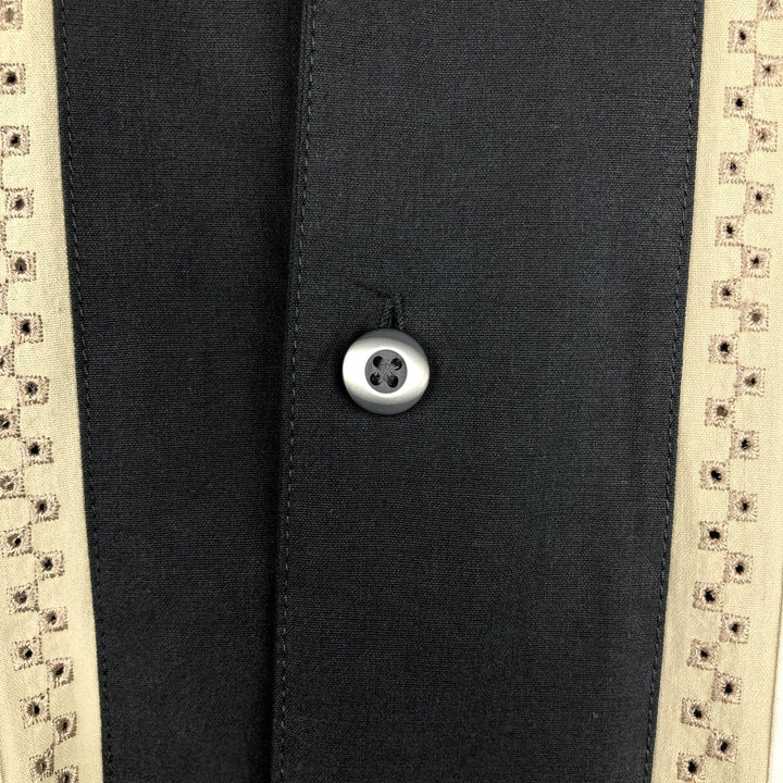 AXIS LA Two-Tone Short-Sleeve Open-Collar Silk Shirt, Boxy Fit, Men's Size XL (approx.) silk black type Vintage Second Hand