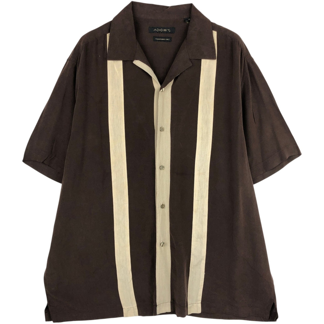 Axist Two-Tone Short-Sleeve Open-Collar Silk Shirt, Boxy Fit, Men's Size XL silk brown type Vintage Second Hand