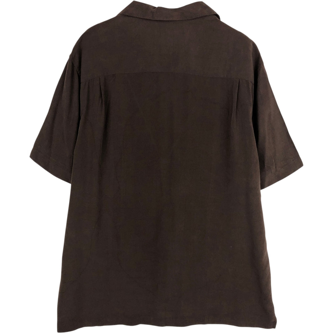 Axist Two-Tone Short-Sleeve Open-Collar Silk Shirt, Boxy Fit, Men's Size XL silk brown type Vintage Second Hand