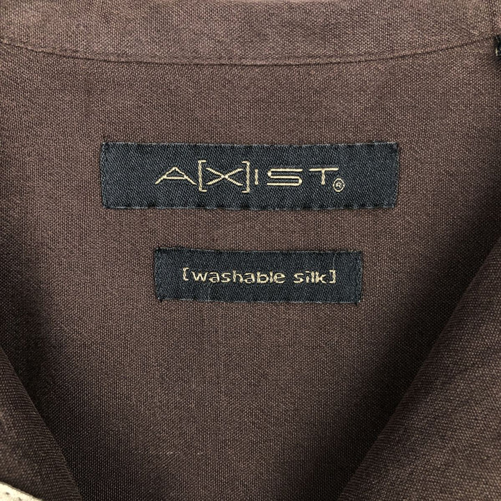 Axist Two-Tone Short-Sleeve Open-Collar Silk Shirt, Boxy Fit, Men's Size XL silk brown type Vintage Second Hand