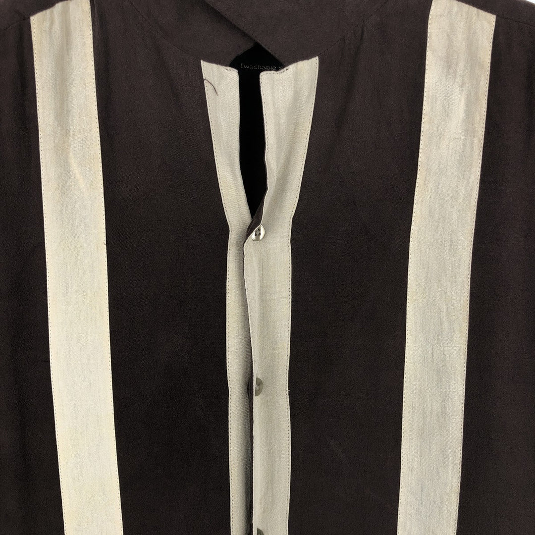 Axist Two-Tone Short-Sleeve Open-Collar Silk Shirt, Boxy Fit, Men's Size XL silk brown type Vintage Second Hand