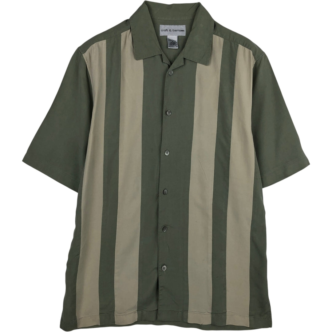 Croft and Barrow Two-Tone Short-Sleeve Open-Collar Silk Shirt, Boxy Fit, Men's Size S (approx.) silk Khaki type sage green Vintage Second Hand
