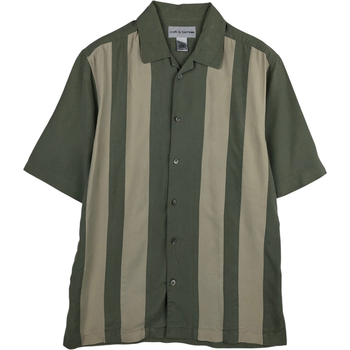 Croft and Barrow Two-Tone Short-Sleeve Open-Collar Silk Shirt, Boxy Fit, Men's Size S (approx.) silk Khaki type sage green Vintage Second Hand