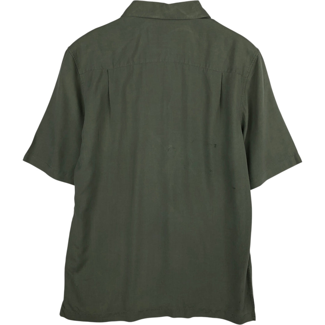Croft and Barrow Two-Tone Short-Sleeve Open-Collar Silk Shirt, Boxy Fit, Men's Size S (approx.) silk Khaki type sage green Vintage Second Hand