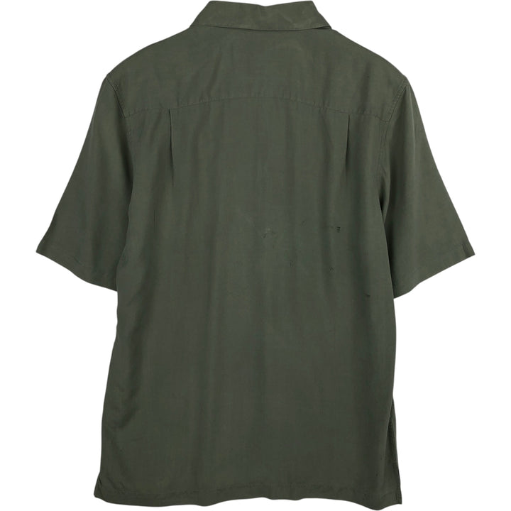 Croft and Barrow Two-Tone Short-Sleeve Open-Collar Silk Shirt, Boxy Fit, Men's Size S (approx.) silk Khaki type sage green Vintage Second Hand