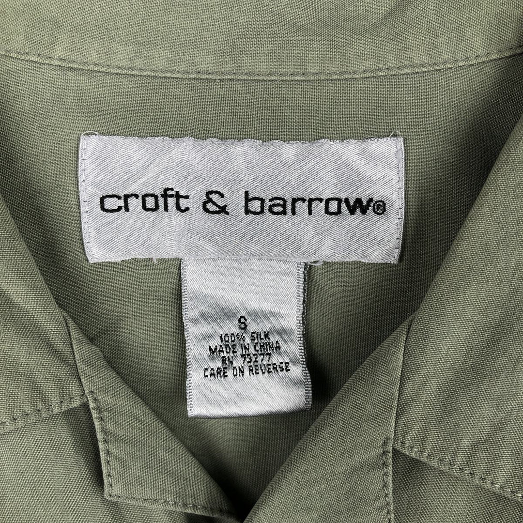Croft and Barrow Two-Tone Short-Sleeve Open-Collar Silk Shirt, Boxy Fit, Men's Size S (approx.) silk Khaki type sage green Vintage Second Hand