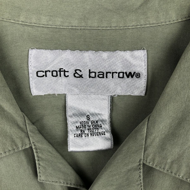 Croft and Barrow Two-Tone Short-Sleeve Open-Collar Silk Shirt, Boxy Fit, Men's Size S (approx.) silk Khaki type sage green Vintage Second Hand