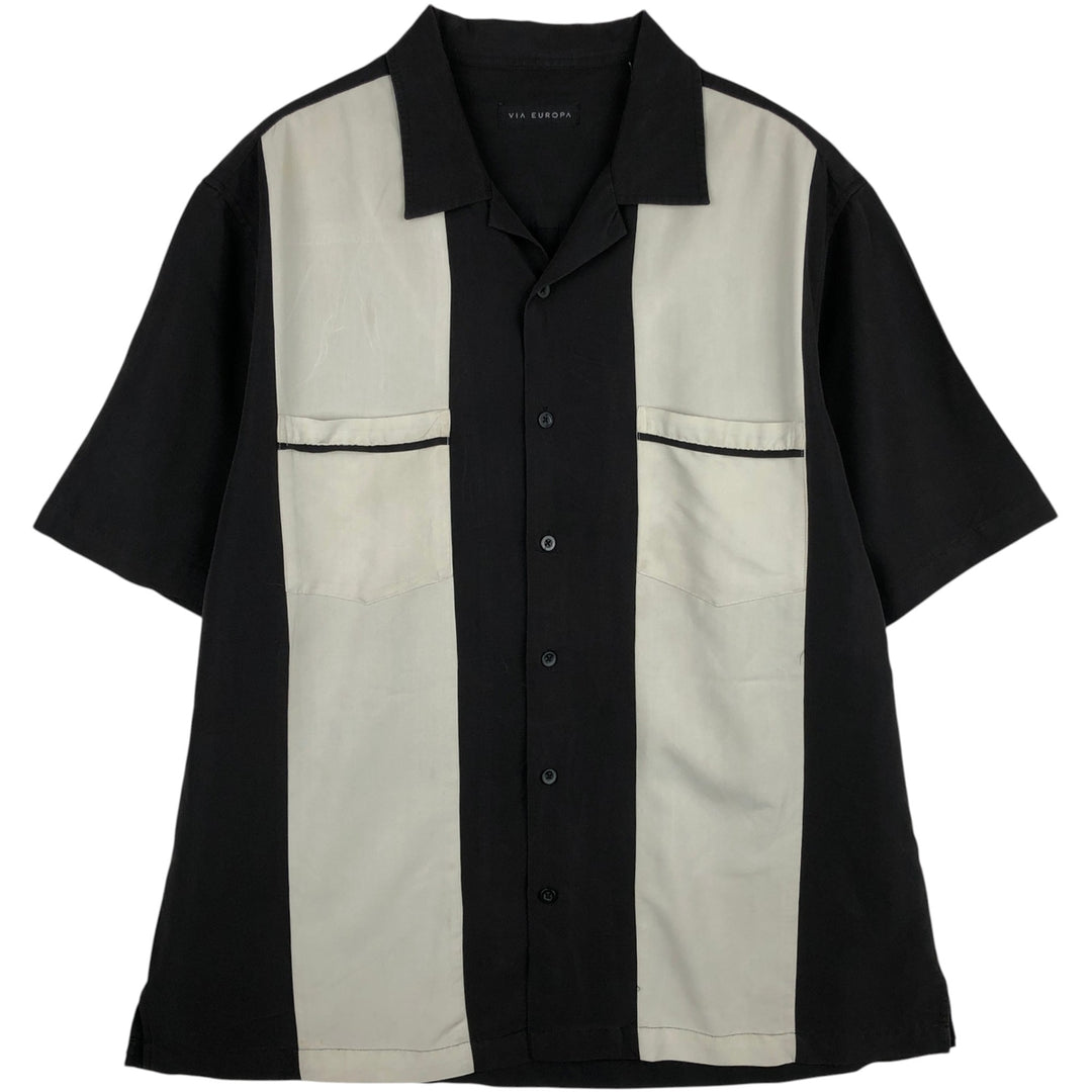 VIA EUROPA Two-tone Short-Sleeve Open-Collar Rayon Shirt, Boxy Fit, Men's Size L (approx.) Rayon black type Vintage Second Hand