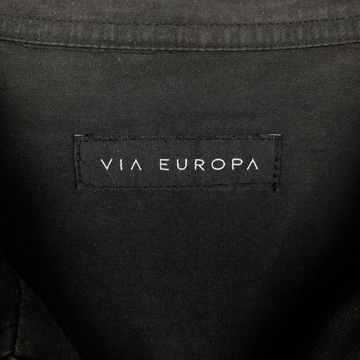 VIA EUROPA Two-tone Short-Sleeve Open-Collar Rayon Shirt, Boxy Fit, Men's Size L (approx.) Rayon black type Vintage Second Hand