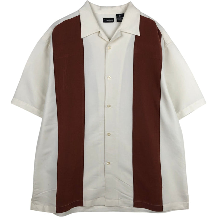 George Short-Sleeve Open-Collar Two-Tone Rayon x Polyester Box Shirt (Men's Size L) Rayon white type Vintage Second Hand